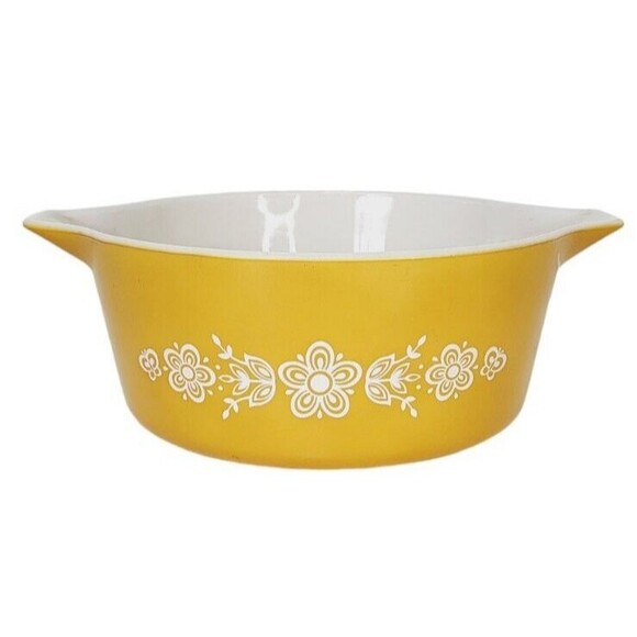 Vintage 70s Pyrex 475B Butterfly Gold 2 1/2 Quart Casserole Dish Bowl Server - Picture 4 of 10